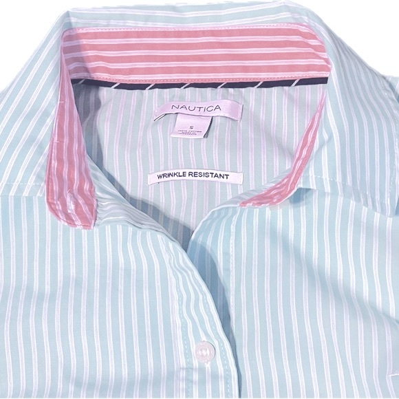 Nautica Pastel Pinstripe Button Up Wrinkle Resistant Sleeveless Blouse Size S - Picture 5 of 7